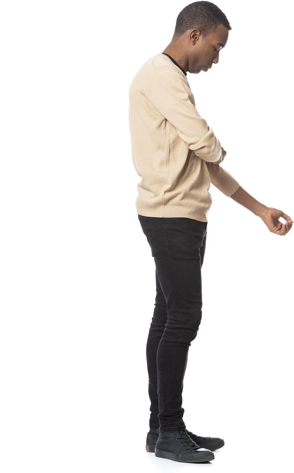 Jersey cuello pico liso color beige